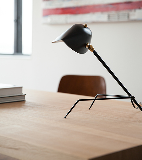 Detail of modern desk lamp in San Francisco home