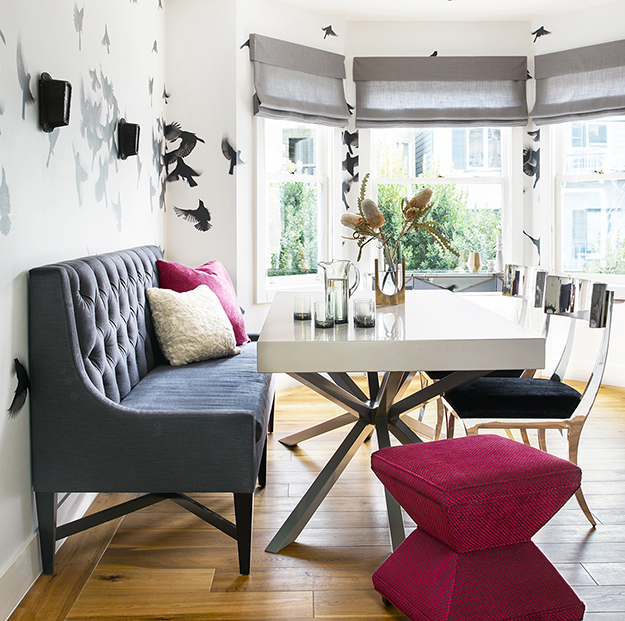 Custom made tufted Banquette in San Francisco home designed by Niche Interiors 