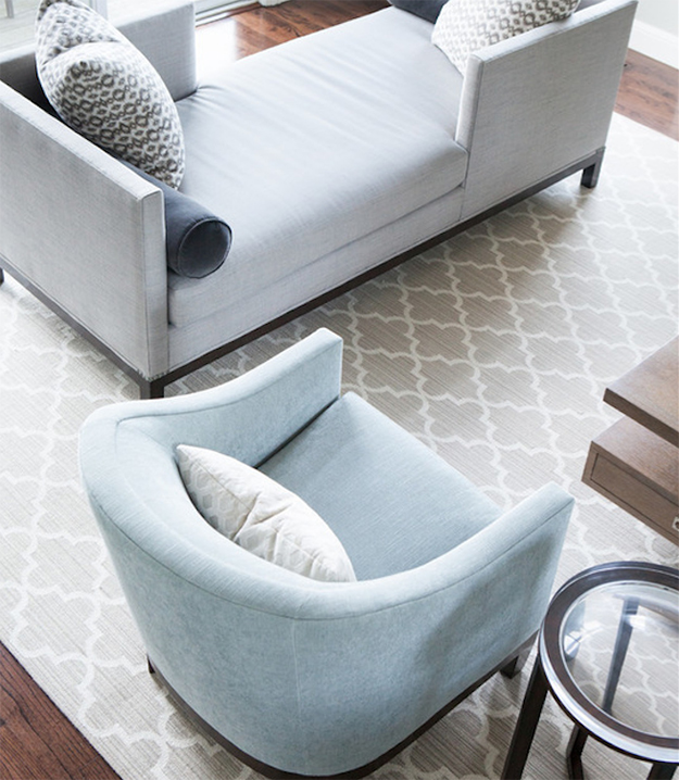 Detail of furnishings, rug, and home decor in a Peninsula home designed by interior designer San Francisco 