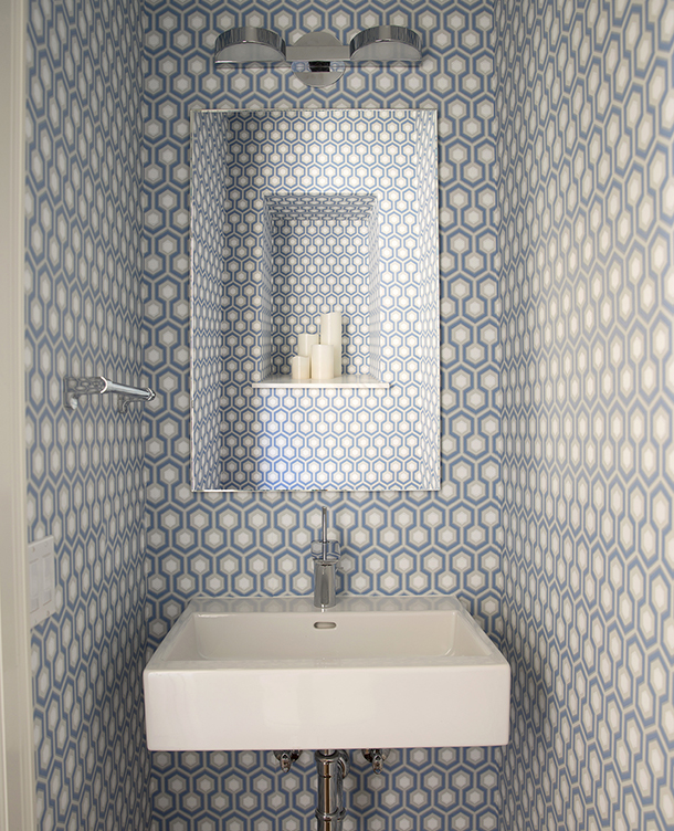 Geometric wallpaper in Pacific Heights Powder Room