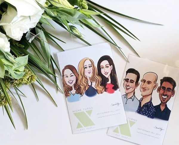 Caricatures by local San Francisco artist for interior design celebration