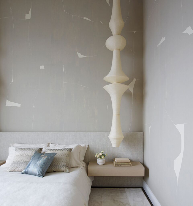 Kintsugi Pattern Wallpaper in a bedroom designed by Kelly Behun