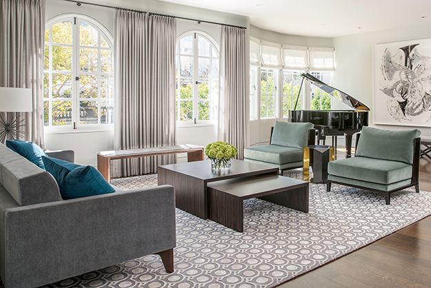 Luxury geometric rug in Pacific Heights Home designed by San Francisco interior designer Niche Interiors 