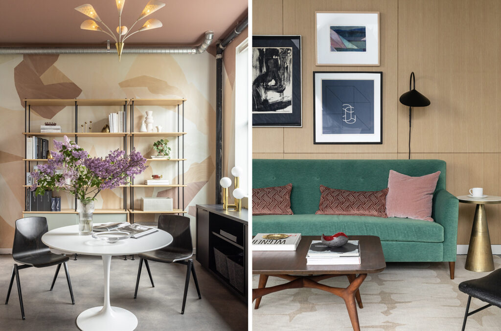 Mid-century modern furniture and lighting in the office of Interior designer San Francisco, Niche Interiors