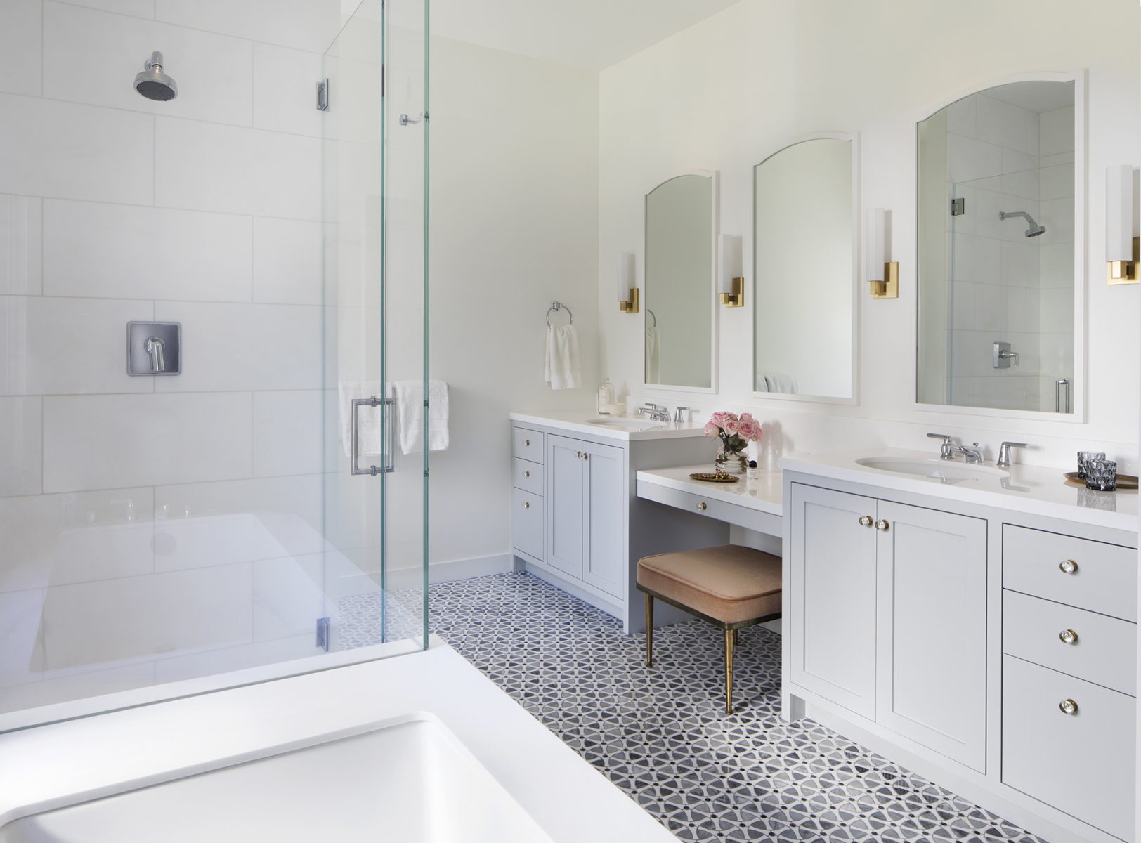 Master bathroom design in Woodside California home