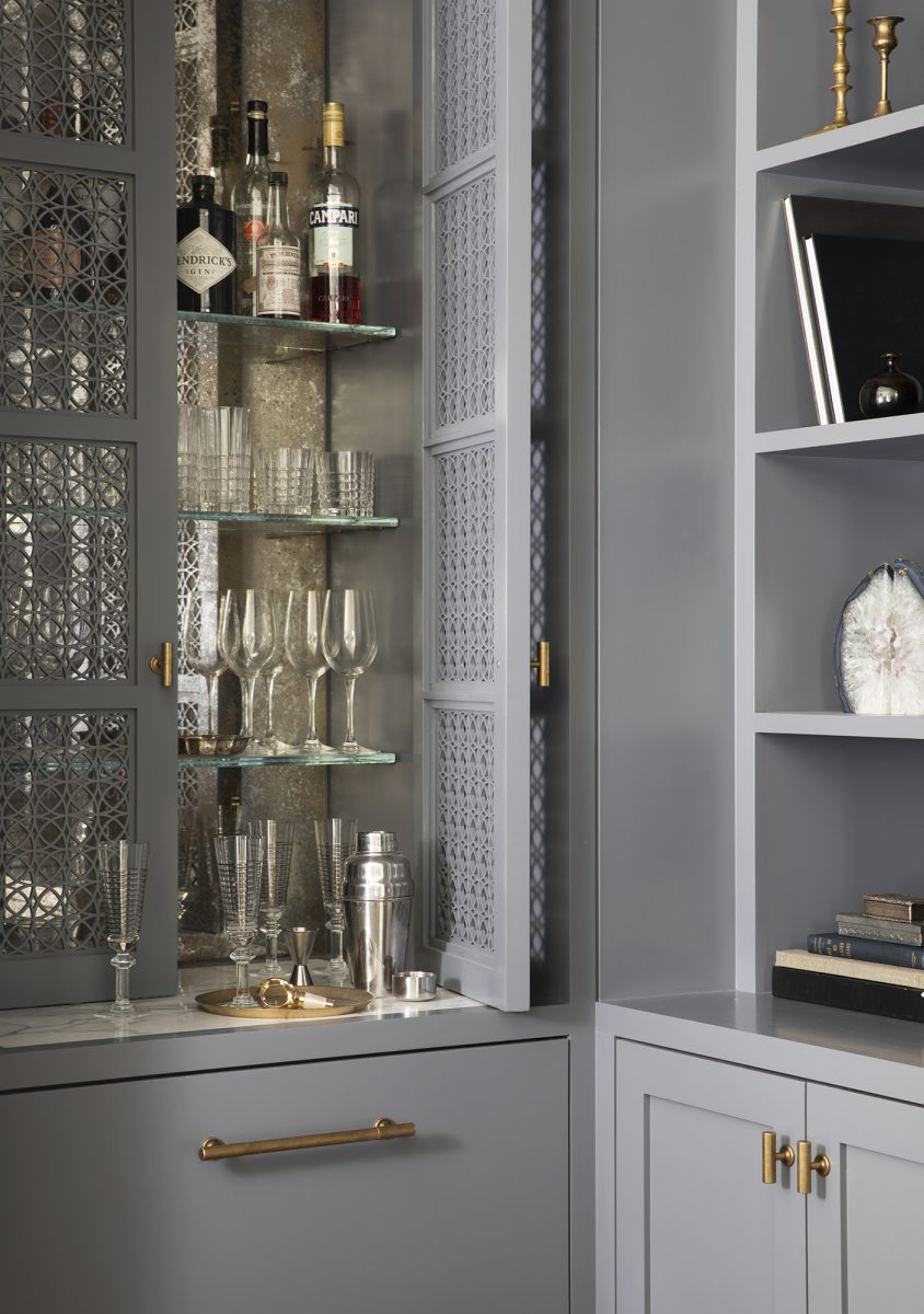 Custom cabinetry and Home Bar details in Woodside Estate designed by Niche Interiors