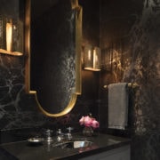 Powder Room with luxe wallpaper in Woodside, California home