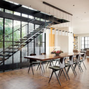 Dining Room with modern architectural staircase in Telegraph Hill, San Francisco Custom home