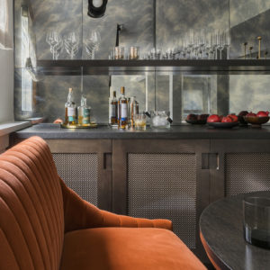 custom home bar + dining banquette by interior designers Bay Area, Niche Interiors