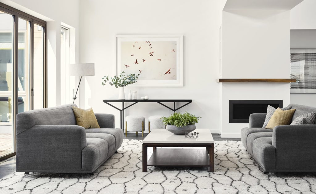 Sustainable, non-toxic living room with custom upholstery in Napa vacation home designed by San Francisco interior design firm Niche Interiors