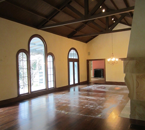 Before photo of formal living room in Woodside home remodeled and designed by California interior designer Niche Interiors