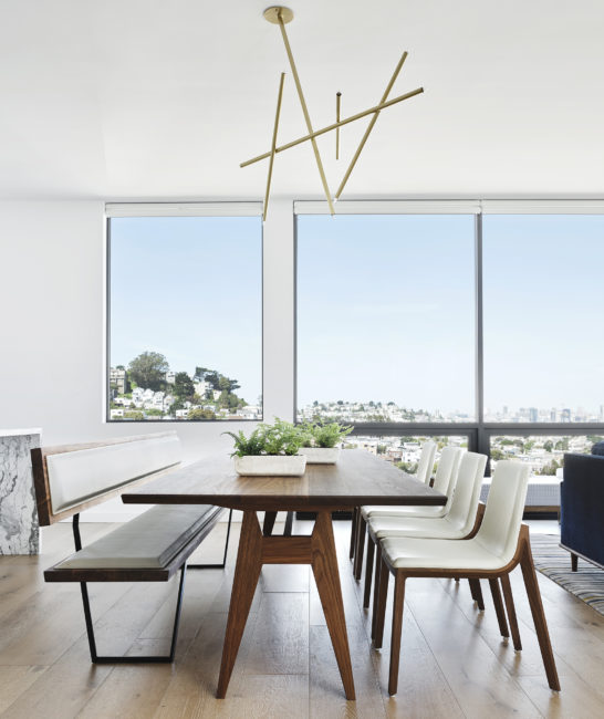 Sustainable custom dining table in San Francisco home designed by Bay Area interior designers