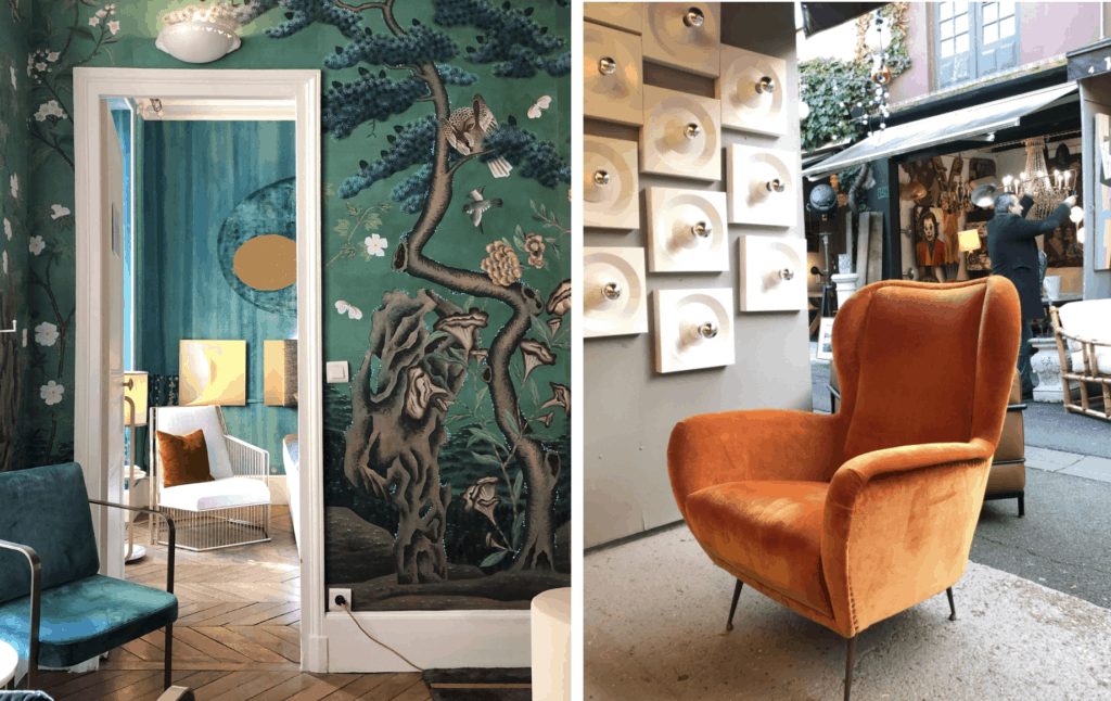 Fromental wallpaper showroom Paris + Flea market in Paris were two favorites of San Francisco interior designer