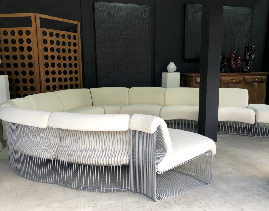 Vintage modern sofa at Paris flea market spotted by luxury California interior designer