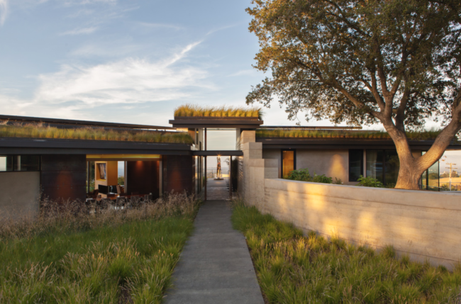 sustainable landscape design with green roof | California home