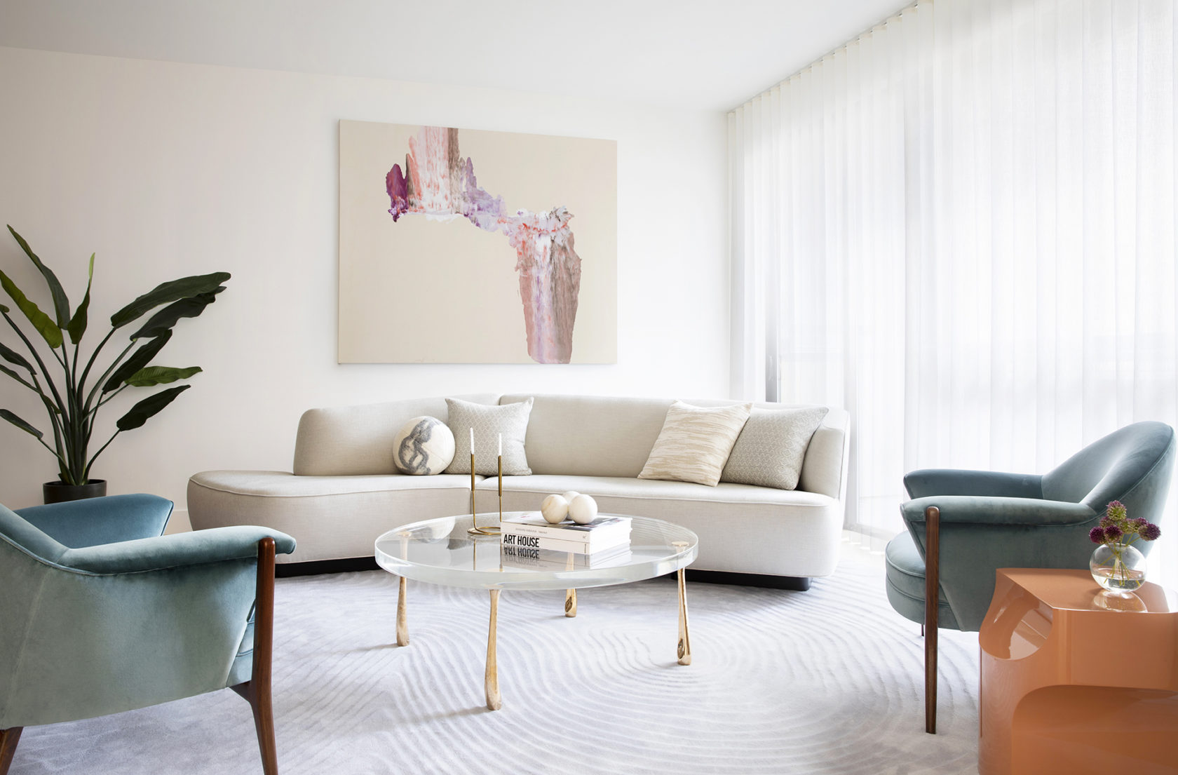 Mid century modern inspired living room design by Niche Interiors, interior designer serving Bay Area and Napa California