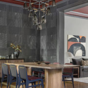 luxury dining room design with graphic wallpaper in San Francisco, California