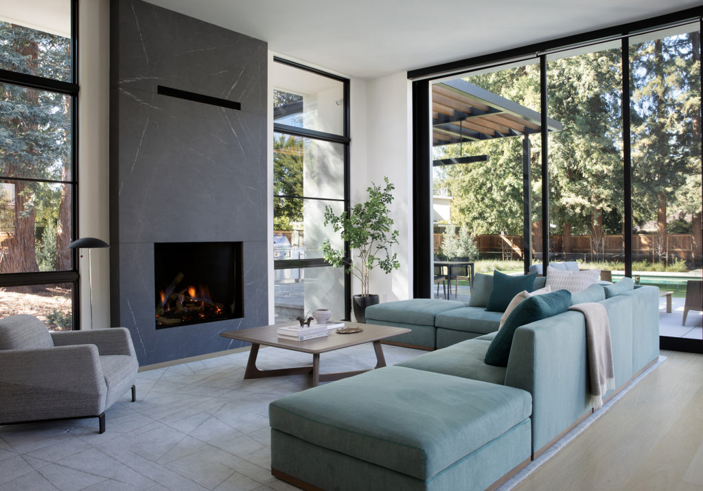 Modern living room in Menlo Park home designed by San Francisco interior design firm Niche interiors