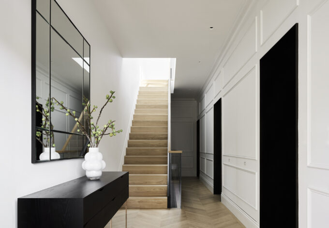 Foyer in Victorian modern home by San Francisco interior designers Niche Interiors
