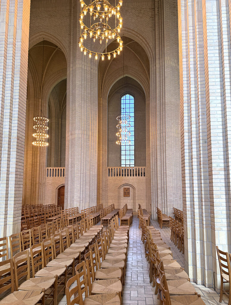 interior or grundtvigs church as captured by San Francisco interior designer