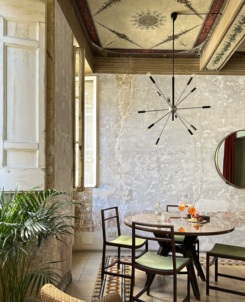 mid-century modern interior design in Rome hotel