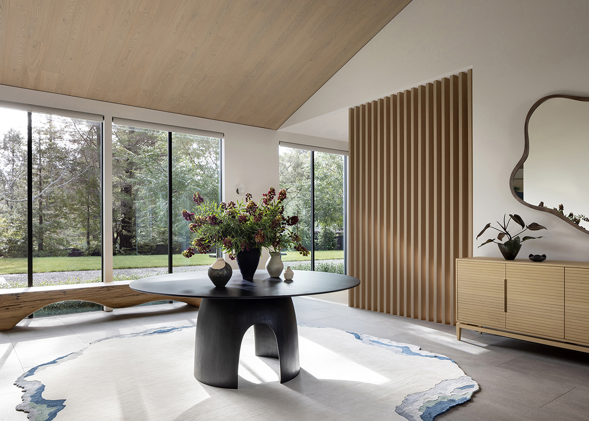 organic modern design elements in the foyer of a hillsborough california home designed by niche interiors
