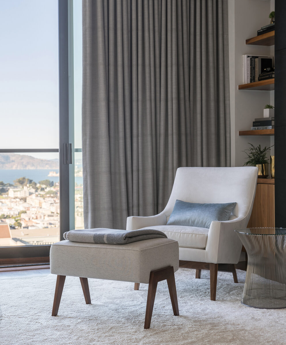 pacific heights home designed by niche interiors features luxury contemporary furniture in the primary bedroom